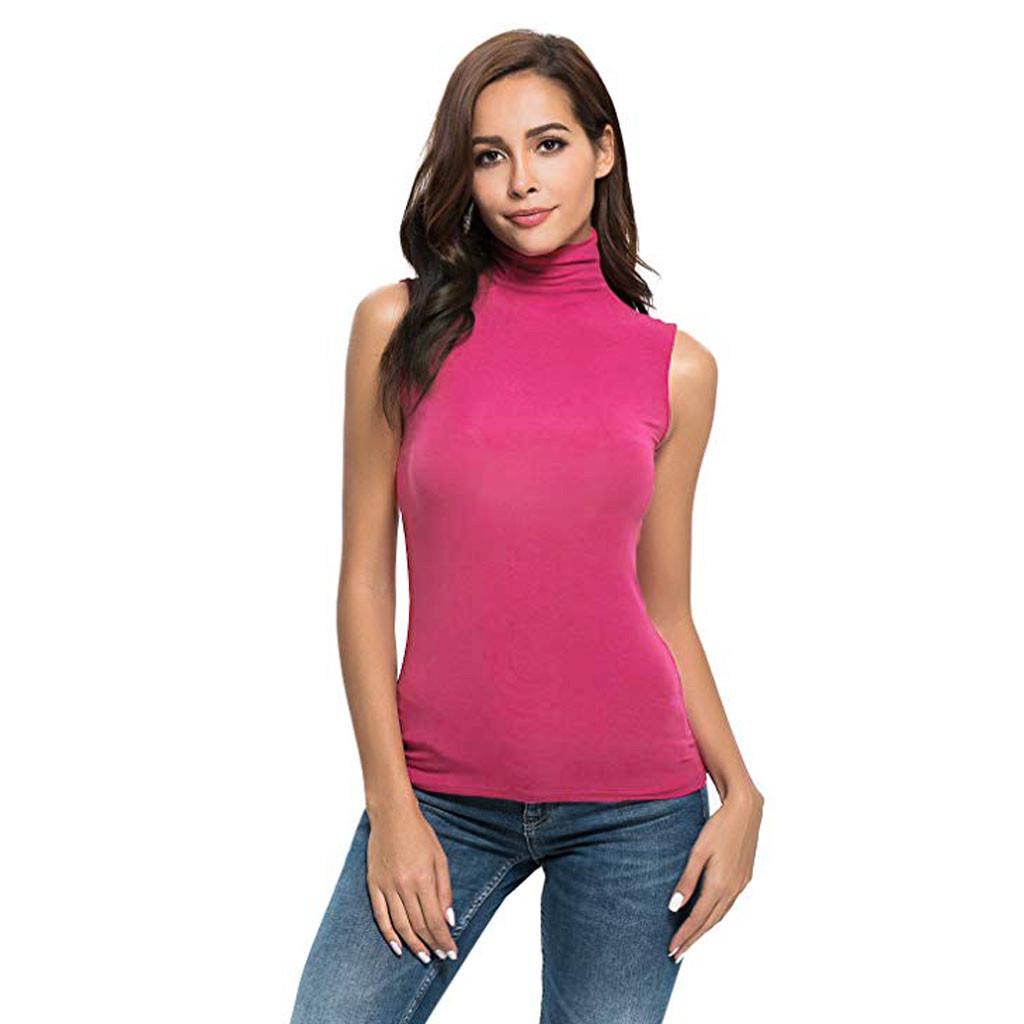 Mode Weste Frauen Rollkragen Ärmellose T-shirts Solide Slim Fit Hemd Bluse Tank Tops M rot von Joom DACH