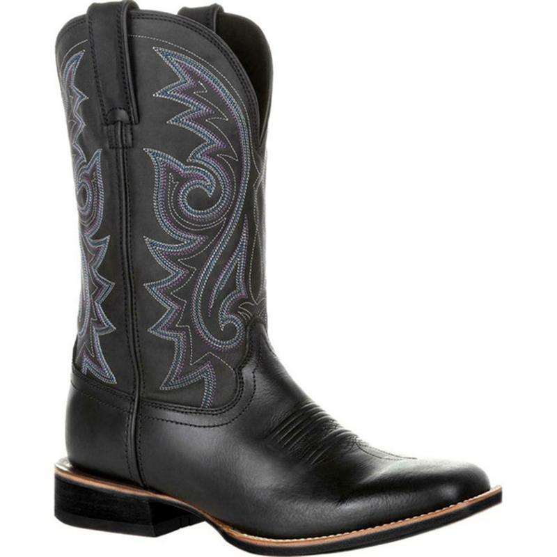 Mode Western Cowboystiefel Schwarz Braun Kunstleder Winterschuhe Retro Herrenstiefel Bestickte Herren Mittelhohe Stiefel Übergröße 48 Botas 45 schwarz von Joom DACH