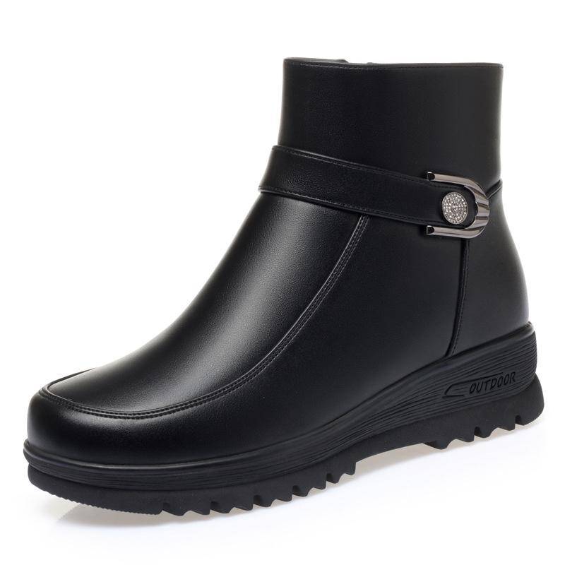 Mode Winter Damen Elegant Komfort Weiche Sohle Leder Stiefeletten Dick Plüsch Warm Schnee Mutter Wasserdicht Rutschfeste Stiefel 39 von Joom DACH