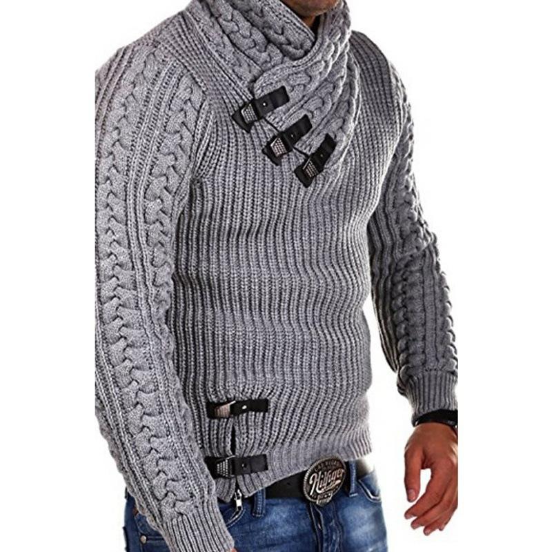 Mode Winter Neue Stil männer Pullover Langarm Leder Button Top Pullover L grau von Joom DACH