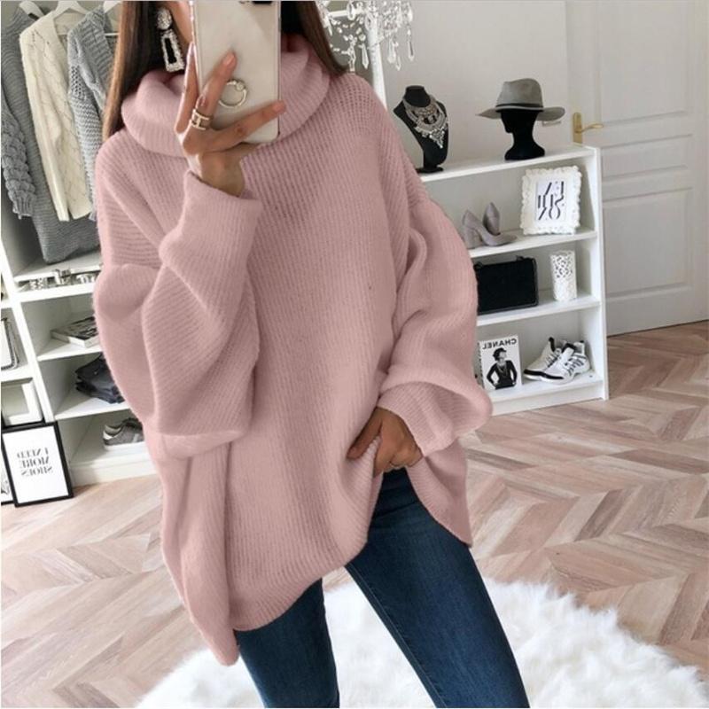 Mode Winter frauen Casual Pullover Lose Einfarbig High-neck Warm Top XL rosa von Joom DACH