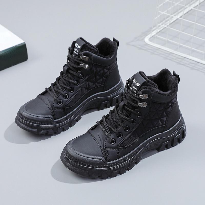 Mode Winterstiefel Damen Wasserdicht Schnee Stiefeletten Weiblich Komfort Plus Plüsch Warm Skateboard Schuhe Sportlich Lässig Plateau Schuhe 38 schwarz von Joom DACH