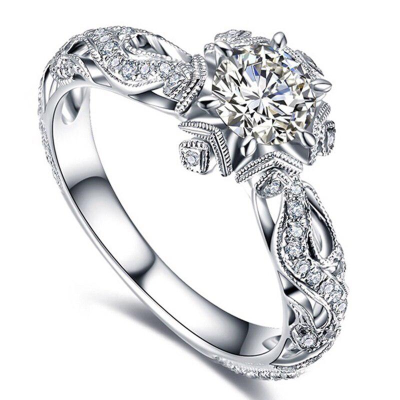 Mode eleganter schillernder Blumenring für Frauen, klassischer CZ-Zirkon-Jubiläumsring, zarter Kristall, Hochzeit, Verlobungsringe 11 von Joom DACH