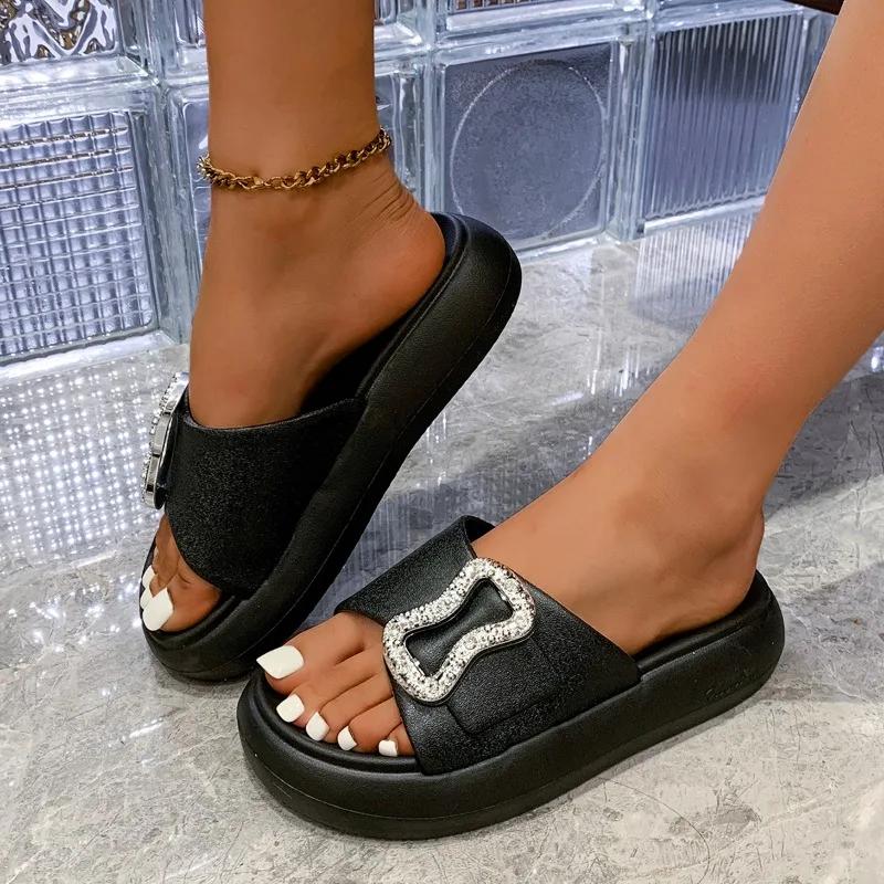 Mode frauen Schuhe offene spitze frauen Hausschuhe Heißer Verkauf Plus Größe Feste Beiläufige Hausschuhe Frauen Sommer Kristall Flache Hausschuhe 41 schwarz von Joom DACH