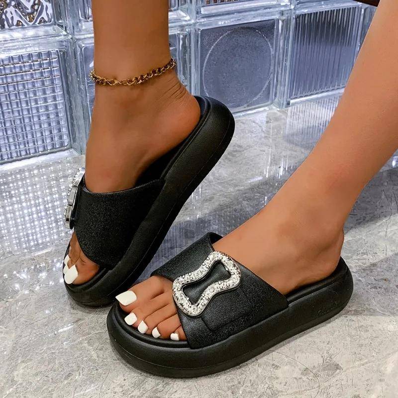 Mode frauen Schuhe offene spitze frauen Hausschuhe Heißer Verkauf Plus Größe Feste Beiläufige Hausschuhe Frauen Sommer Kristall Flache Hausschuhe 41 schwarz von Joom DACH