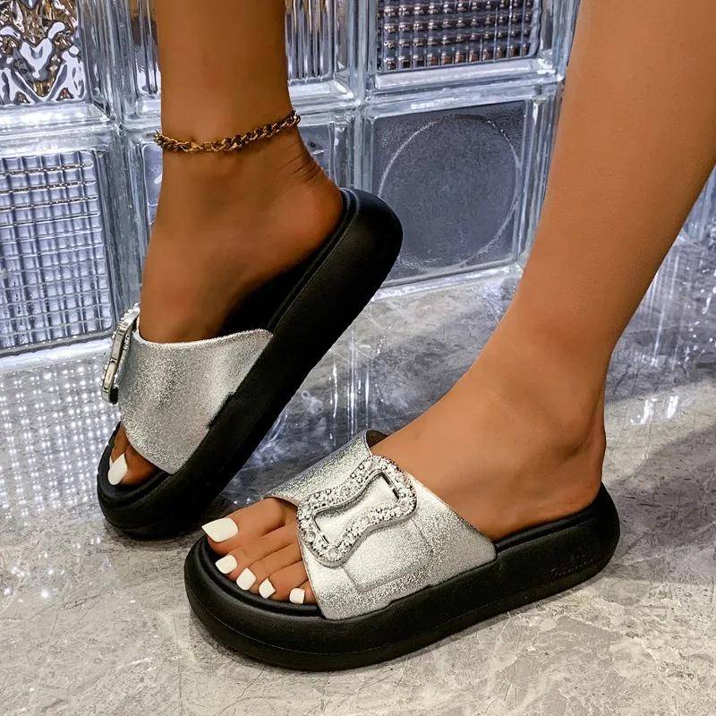 Mode frauen Schuhe offene spitze frauen Hausschuhe Heißer Verkauf Plus Größe Feste Beiläufige Hausschuhe Frauen Sommer Kristall Flache Hausschuhe 41 silber von Joom DACH