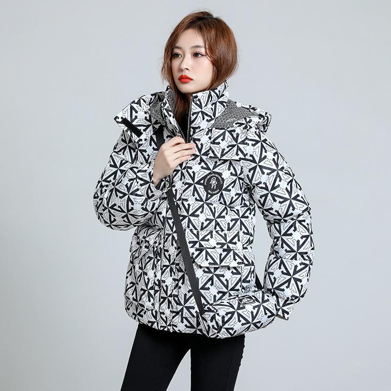 Mode gedruckt unten Baumwolle Kleidung Frauen kurze Kapuze lose Winter warme Jacke XXXL weiß von Joom DACH