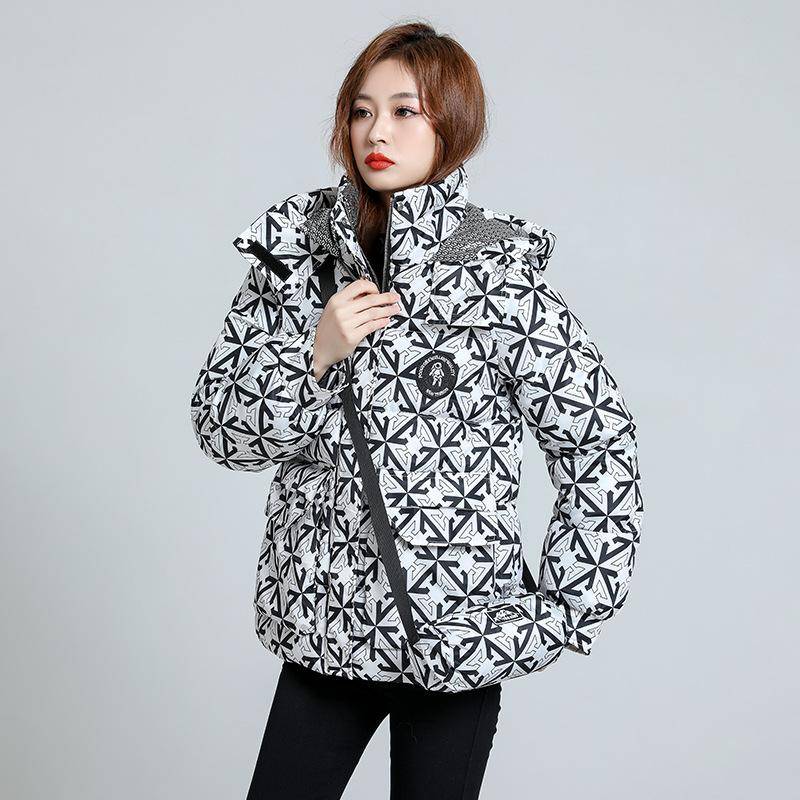 Mode gedruckt unten Baumwolle Kleidung Frauen kurze Kapuze lose Winter warme Jacke XXXL weiß von Joom DACH