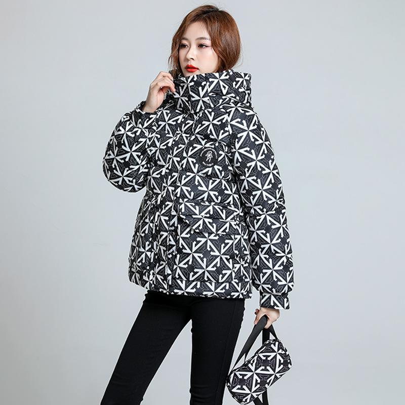 Mode gedruckt unten Baumwolle Kleidung Frauen kurze Kapuze lose Winter warme Jacke XXXL von Joom DACH