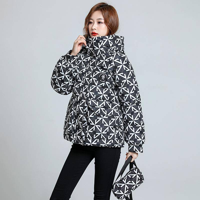 Mode gedruckt unten Baumwolle Kleidung Frauen kurze Kapuze lose Winter warme Jacke XXXL von Joom DACH