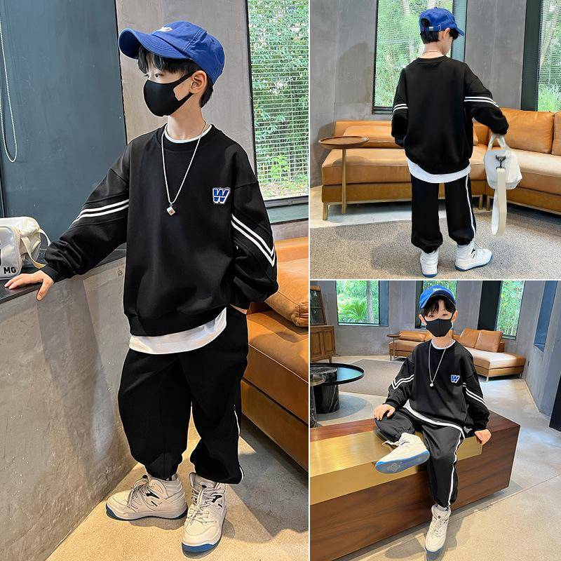 Mode jungen zwei-stück frühling und herbst sweatshirt anzug kinder herbst sportswear 140cm von Joom DACH