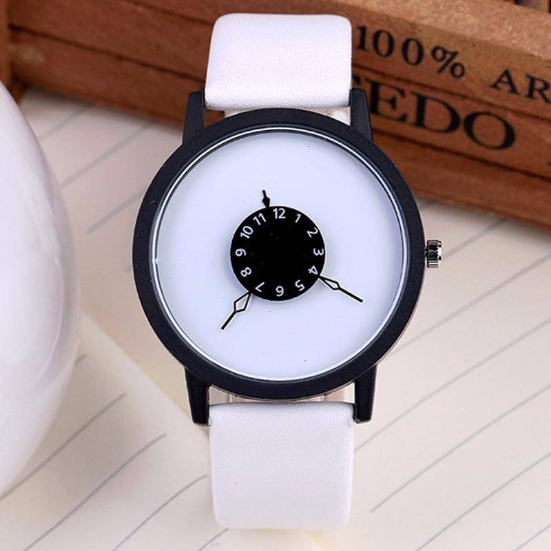 Mode kreative einzigartige Zifferblatt Design Leder Uhr Frauen Männer Quarz Liebhaber Armbanduhren Uhr weiß von Joom DACH