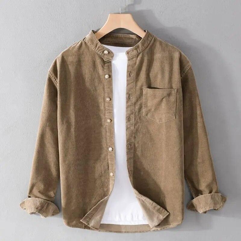Mode männer Frühling und Herbst Casual Shirts Lose Fit drehen-unten Kragen Retro Stil Cord Langarm-shirt mantel Mann XL khaki von Joom DACH