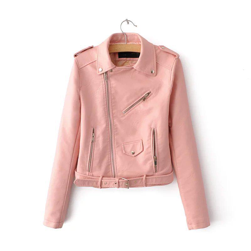Mode schlanke Leder Damen kurze Jacke Pu Jacke Motorradjacke für Frauen XXXL rosa von Joom DACH