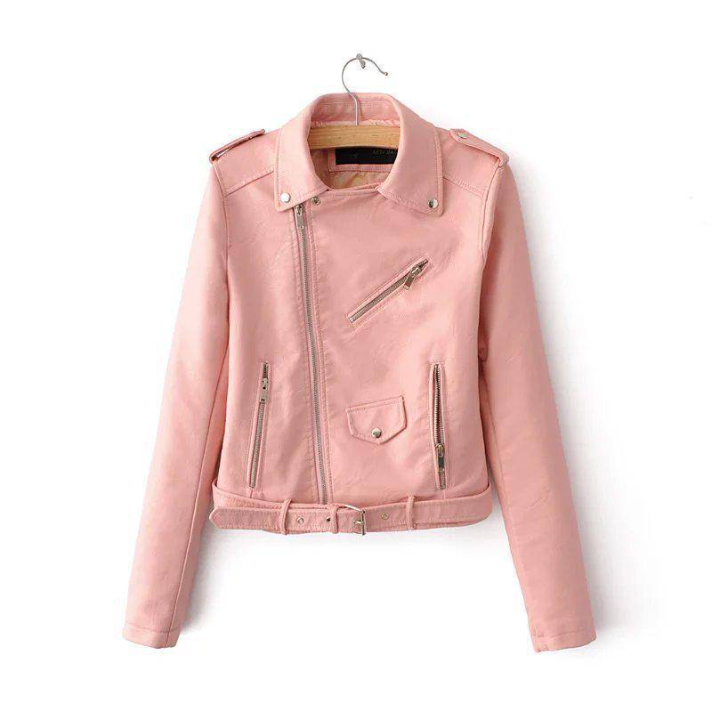 Mode schlanke Leder Damen kurze Jacke Pu Jacke Motorradjacke für Frauen XXXL rosa von Joom DACH