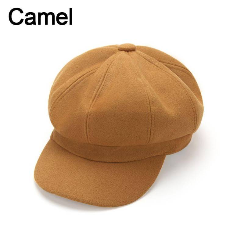Mode warme Hüte Baker Boy Hüte Herbst Winter Baskenmütze Hut Maler Kappe Fedora Wolle Caps Zeitungsjunge Mütze kamelfarben von Joom DACH