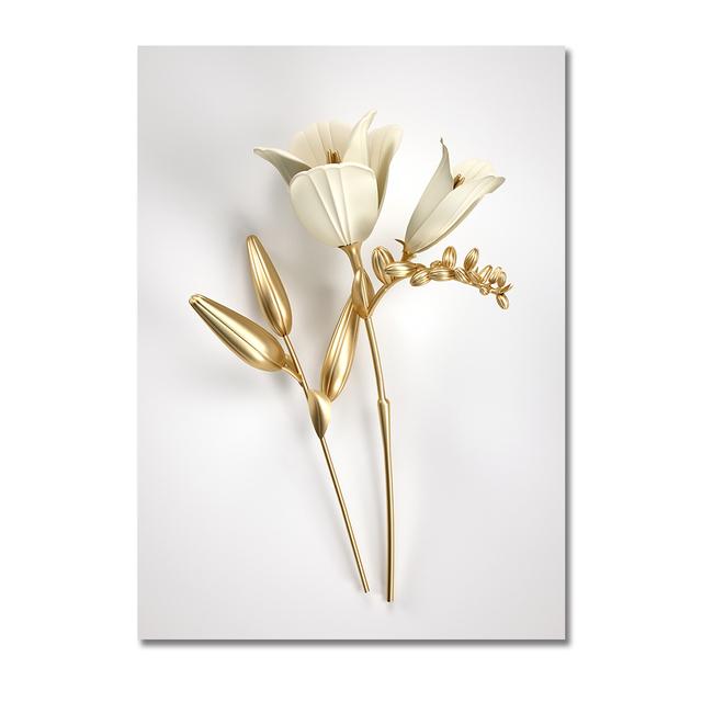 Moderne 3D visuelle Wand Kunst Leinwand Malerei Nordic Goldene Blume Poster Und Drucke Bilder für Wohnzimmer Korridor Wohnkultur 50x70cm von Joom DACH