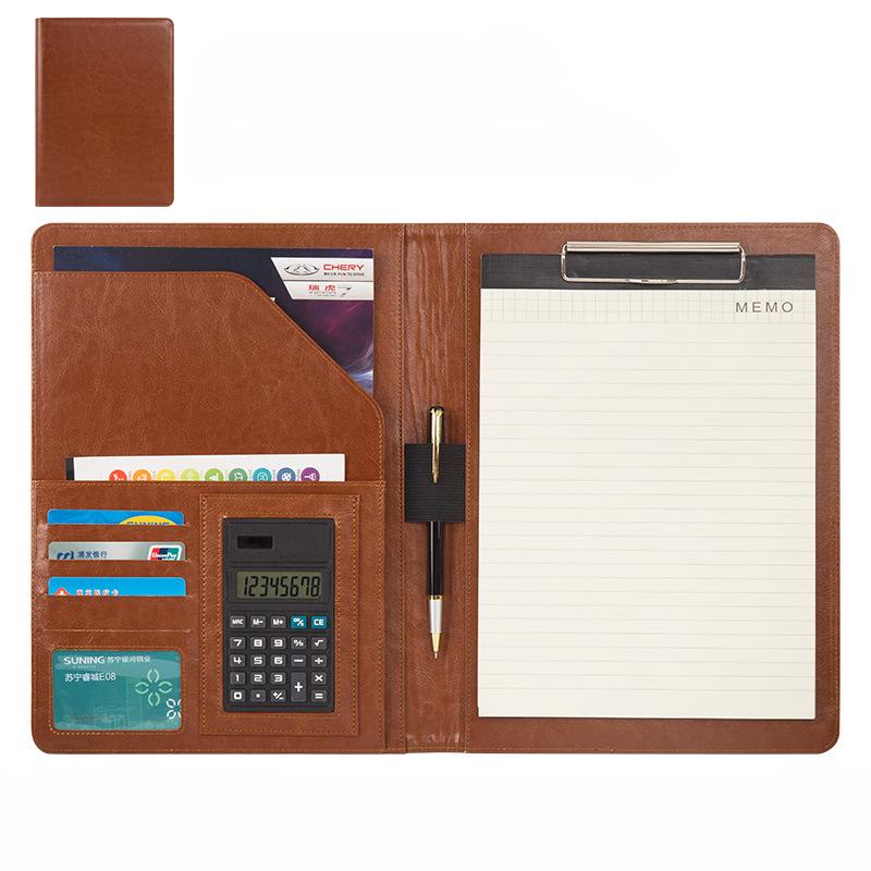 Moderne A4-Konferenzmappe aus echtem Leder, Portfolio-Organizer mit Taschenrechner JKL None braun von Joom DACH