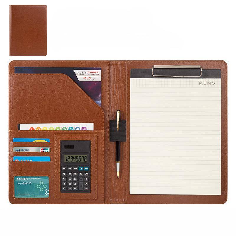 Moderne A4-Konferenzmappe aus echtem Leder, Portfolio-Organizer mit Taschenrechner JKL None braun von Joom DACH