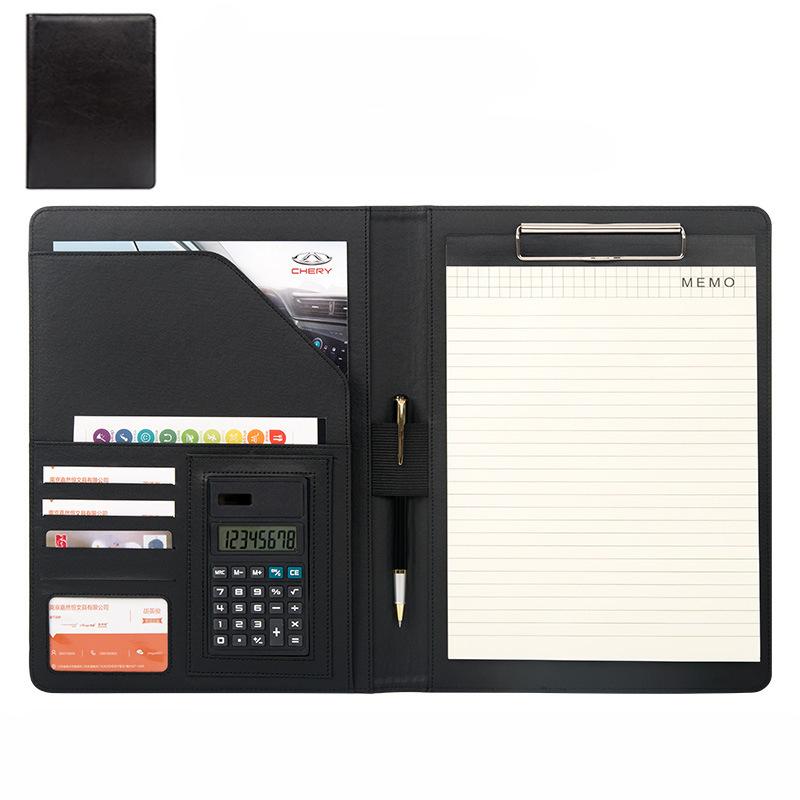 Moderne A4-Konferenzmappe aus echtem Leder, Portfolio-Organizer mit Taschenrechner JKL None schwarz von Joom DACH