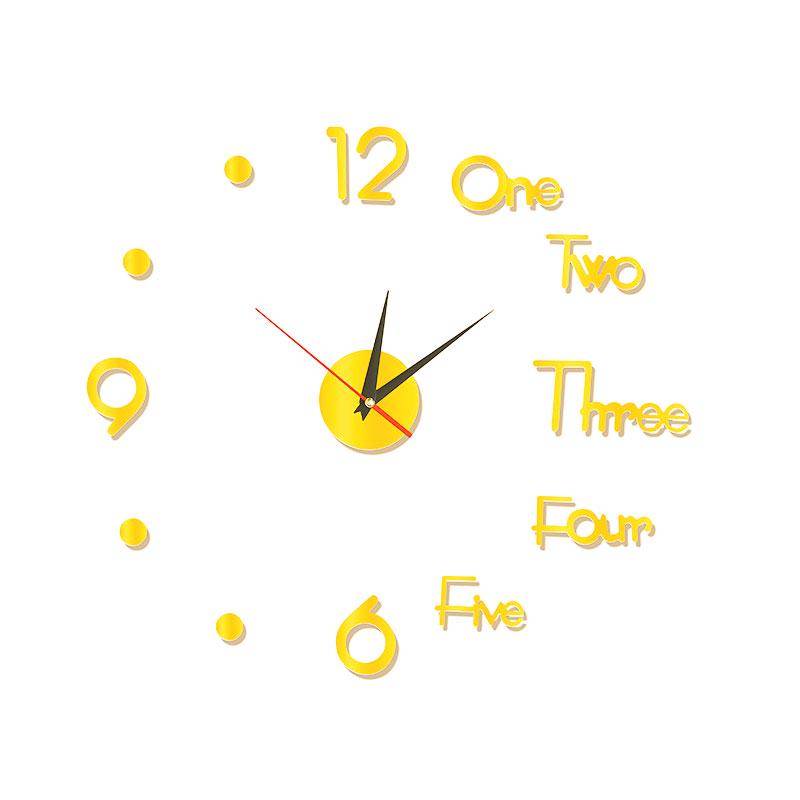 Moderne Design Uhr Uhr Große Wanduhren 3d Diy Acryl Spiegel Mechanismus Aufkleber Hause Wohnzimmer Dekoration Quarz Nadel gelb von Joom DACH
