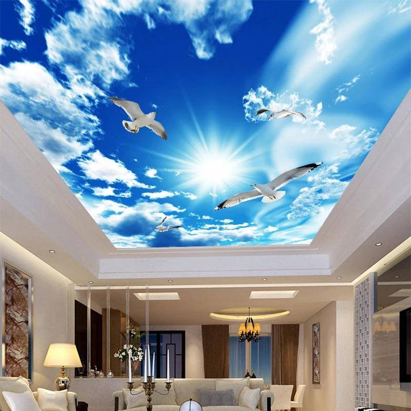 Moderne Fototapete Blauer Himmel und weiße Wolken Wandbilder Poster Thema Hotel Wohnzimmer Decke Wandbild 475 cm(W) x 315 cm(H) von Joom DACH