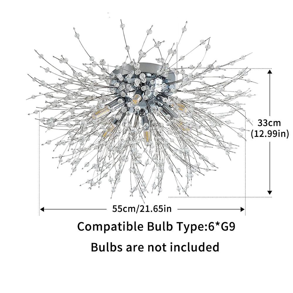 Moderne Kristall-Kronleuchter Deckenleuchte, Feuerwerk-Kronleuchter, Silberne Kristalle Deckenleuchten, 6 G9 LED, Für Wohnzimmer, Schlafzimmer, Esszimmer von Joom DACH