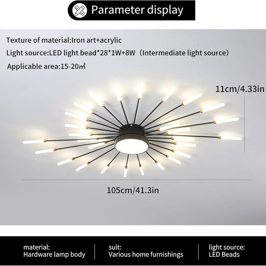 Moderne LED-Deckenleuchte, 28 Köpfe, schwarze Deckenleuchte mit Acryl-Lampenschirm, Kronleuchter, für Kinderzimmer, Schlafzimmer, Wohnzimmer 28+1heads von Joom DACH