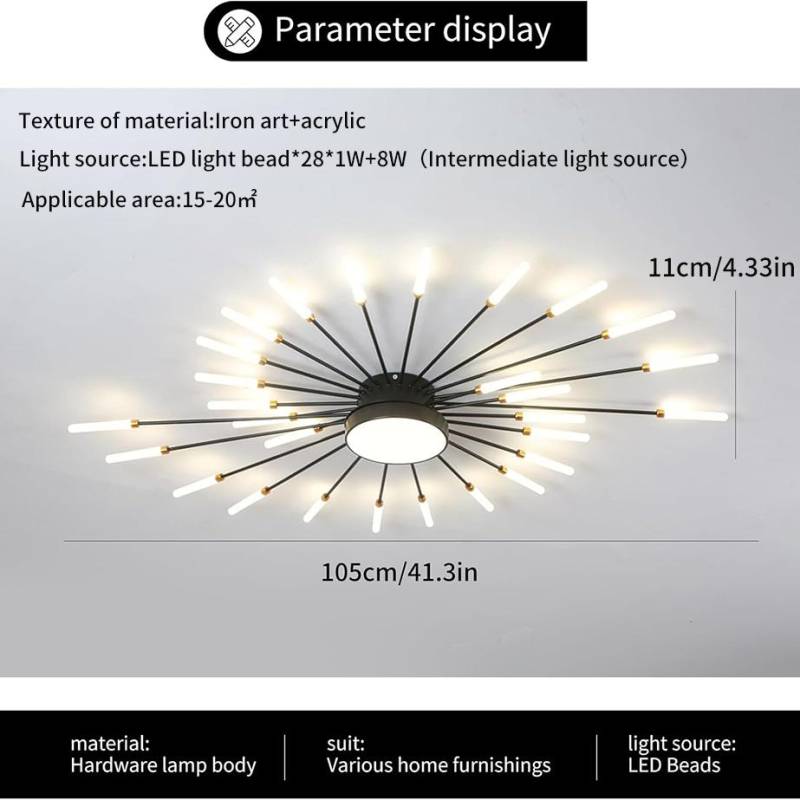 Moderne LED-Deckenleuchte, 28 Köpfe, schwarze Deckenleuchte mit Acryl-Lampenschirm, Kronleuchter, für Kinderzimmer, Schlafzimmer, Wohnzimmer 28+1heads von Joom DACH