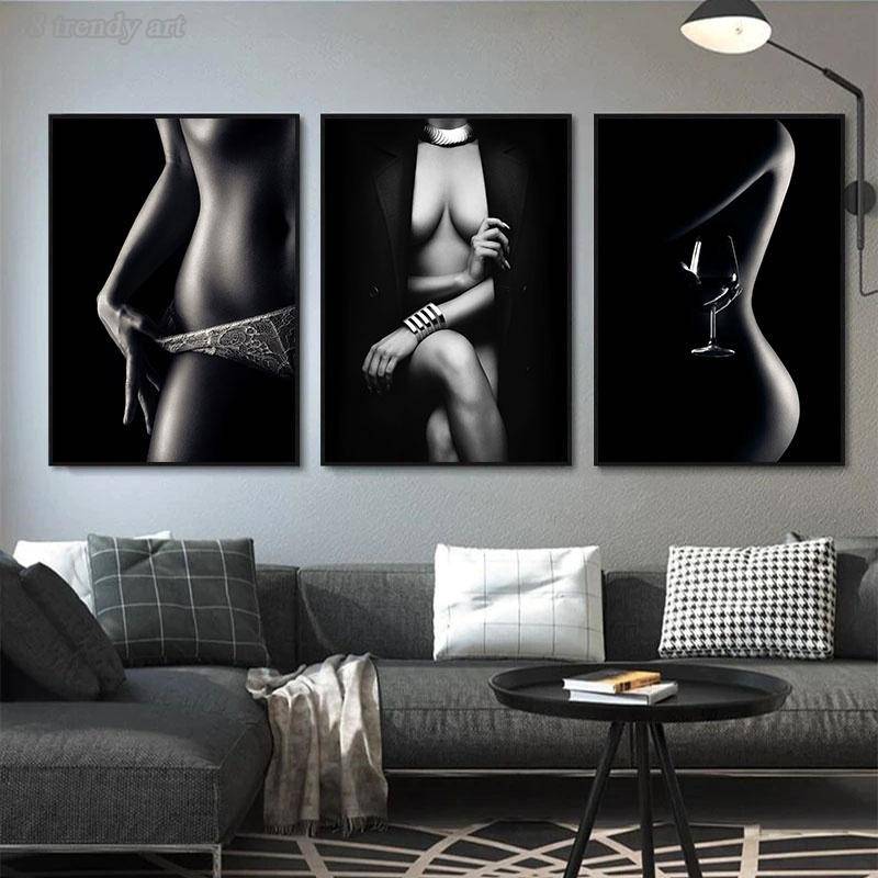 Moderne Nackte Frau Malerei Poster Nordic Schwarz Weiß Spitze Mädchen Bild Druck Mode Wand Leinwand Kunst Hotel Schlafzimmer Dekor Cuadros 21x30cm No Framed von Joom DACH