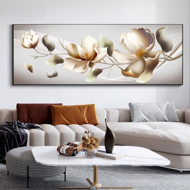 Moderne Orchideenblumen-Leinwandmalerei, abstrakte Landschaft, Poster und Drucke, Wandbilder für Wohnzimmer, Heimdekoration, ohne Rahmen 30x90cm Unframed aprikose lichtfarbe von Joom DACH