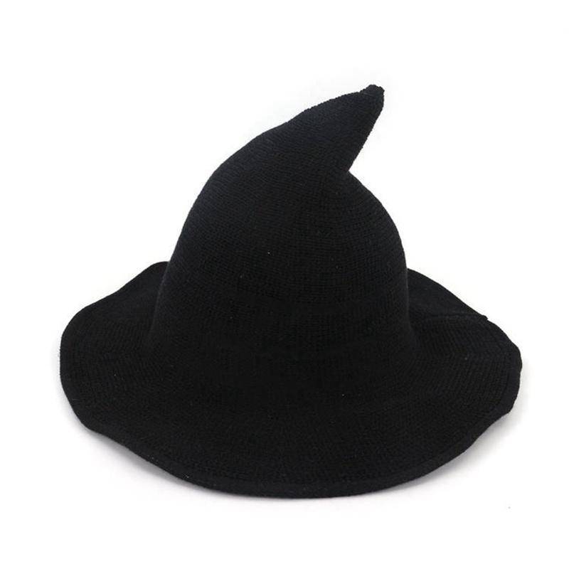 Moderner Hexenhut Strickhut Maskerade Erwachsene Kinder Halloween Hexenhüte Cosplay Kostüm Hut Halloween Zubehör Horror Party Kostüm Dekor schwarz von Joom DACH