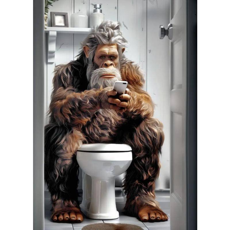 Moderner Löwenhund Highland sitzt auf Toilette liest Zeitung Poster Lustiger Tierdruck Leinwandmalerei Badezimmerdeko Bild 40*50cm No Frame von Joom DACH