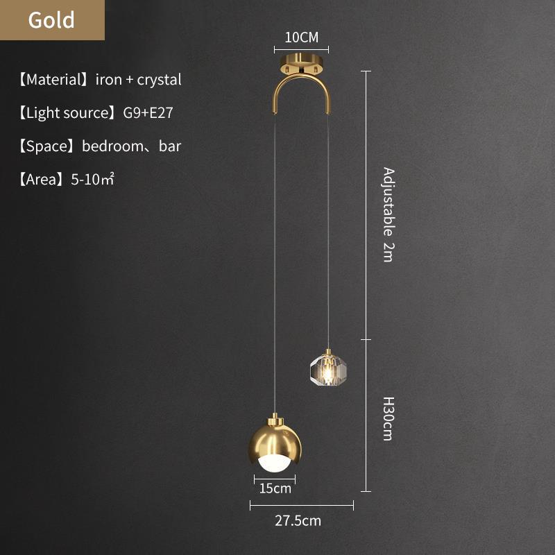 Moderner Nachttisch-Kristall-Kronleuchter, goldfarben, schwarz, lange Linie, Doppel-LED-Kronleuchter, Innenbeleuchtung, Schlafzimmer, Esszimmer, Bar Warm White gold von Joom DACH