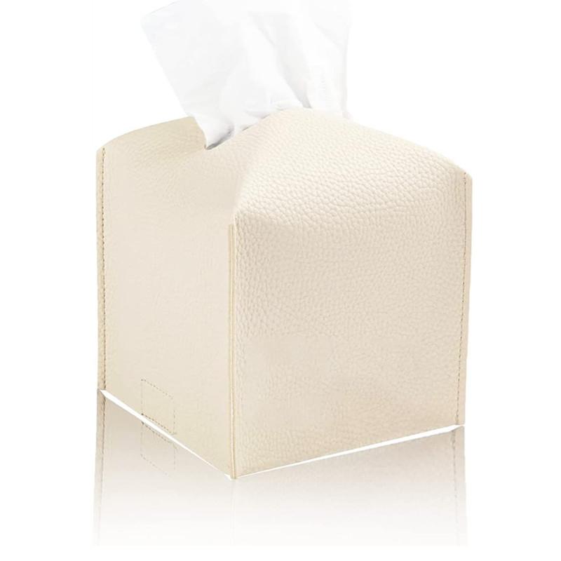 Moderner quadratischer Taschentuchhalter aus Leder – dekorativer Halter/Organizer für Badezimmer-Waschtisch, Nachttische, Büro beige von Joom DACH
