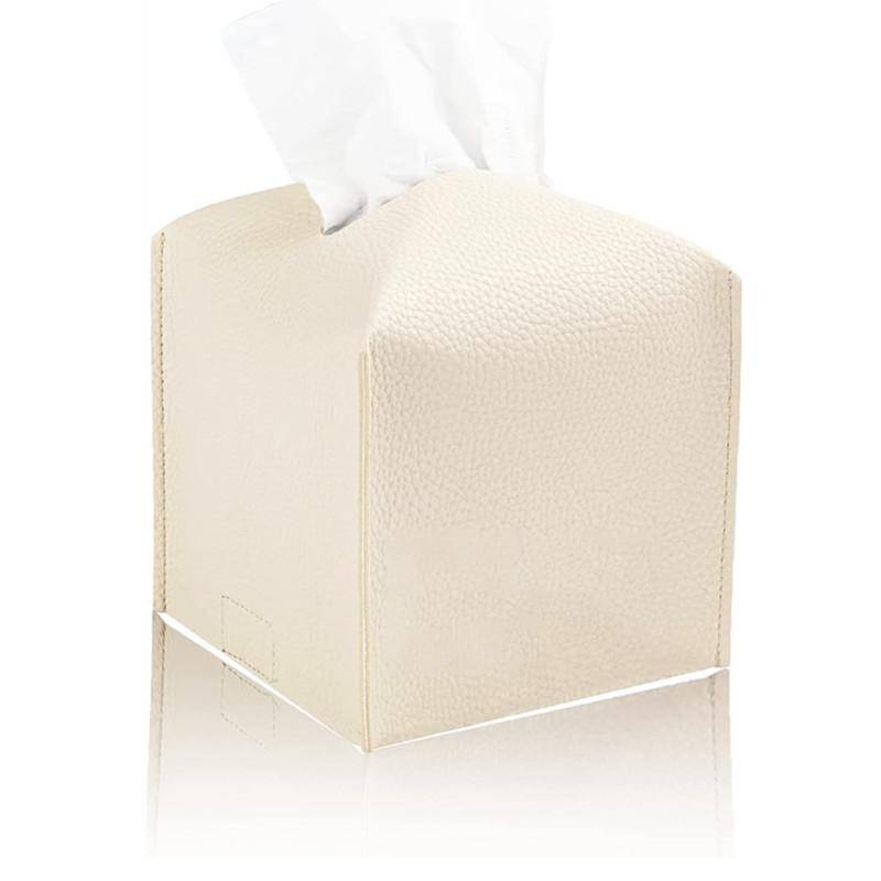 Moderner quadratischer Taschentuchhalter aus Leder – dekorativer Halter/Organizer für Badezimmer-Waschtisch, Nachttische, Büro beige von Joom DACH