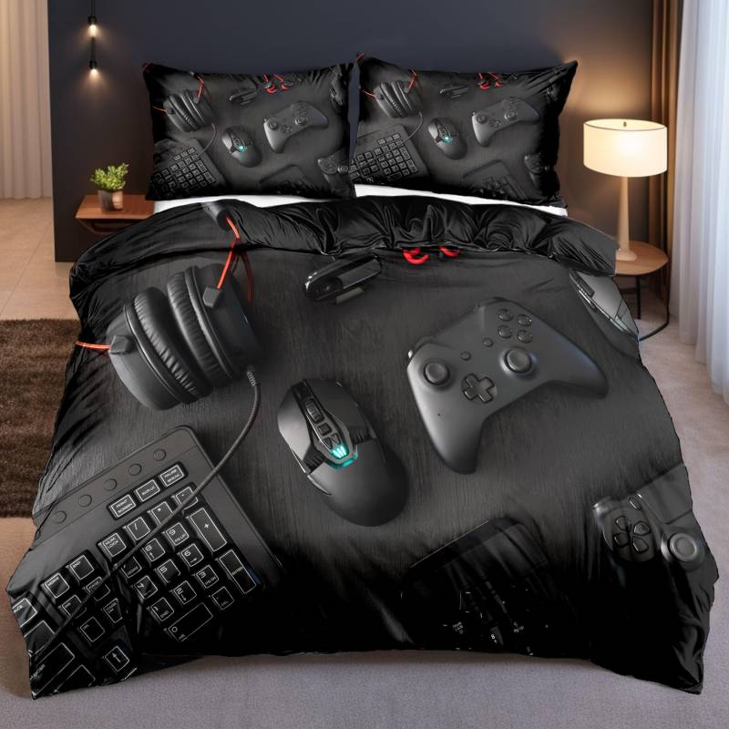 Modernes Gamepad 3D-Druck Bettbezug-Set Jugend Videospiel-Controller Maus Tastatur Kopfhörer Gaming Bettwäsche-Set für Schlafzimmer Wohnheim EU single(135x200cm) von Joom DACH