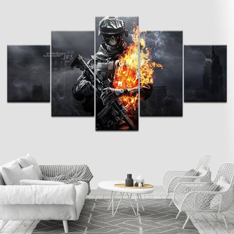 Modernes Poster für Wohnzimmer, Tapeten-Kunstdruck auf Leinwand, modulares Kunstgemälde, Battlefield 3-Spiel, Heimdekoration, 5 Stück Medium Size Unframed Canvas von Joom DACH