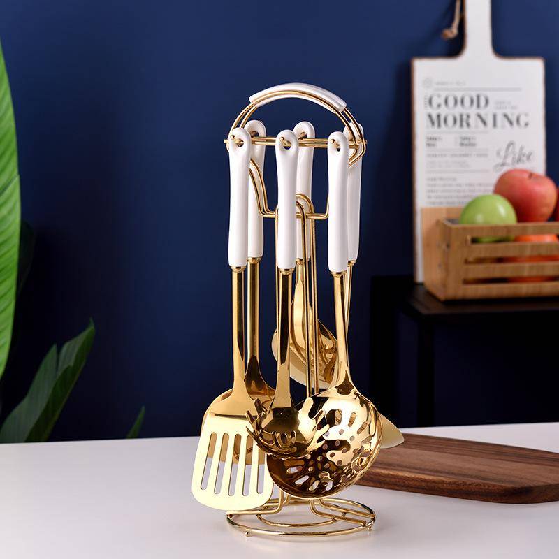 Modernes und einfaches 7-teiliges Küchenutensilien-Set aus Edelstahl, Kochutensilien, Spatel, Löffel, Haushalts-Küchenutensilien White 7-piece set von Joom DACH