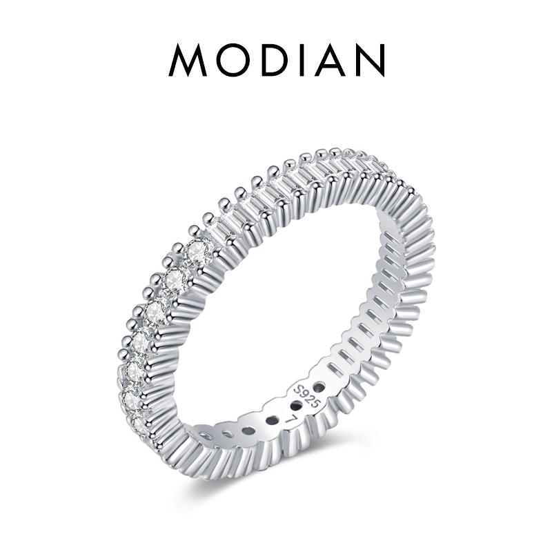 Modian 925 Sterling Silber Klassischer Funkelnder runder, quadratischer CZ-Fingerring für Frauen, luxuriös, Hochzeit, Verlobung, edler Schmuck 7 silber von Joom DACH