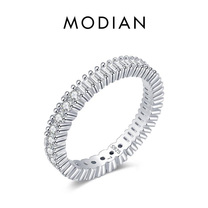 Modian 925 Sterling Silber Klassischer Funkelnder runder, quadratischer CZ-Fingerring für Frauen, luxuriös, Hochzeit, Verlobung, edler Schmuck 7 silber von Joom DACH