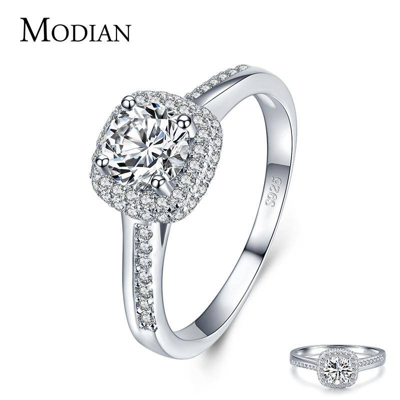 Modian Echte 925 Sterling Silber Runde Klare Zirkonia Verlobungsringe für Frauen Hochzeit Versprechen Statement Schmuck Geschenk 6 von Joom DACH