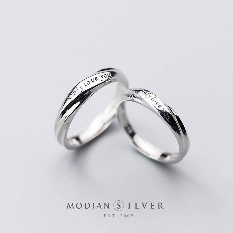 Modian Romantische Gravur Buchstaben Ring für Männer und Frauen 925 Sterlingsilber Ein Paar Verstellbare Liebhaber Eheringe Schmuck von Joom DACH