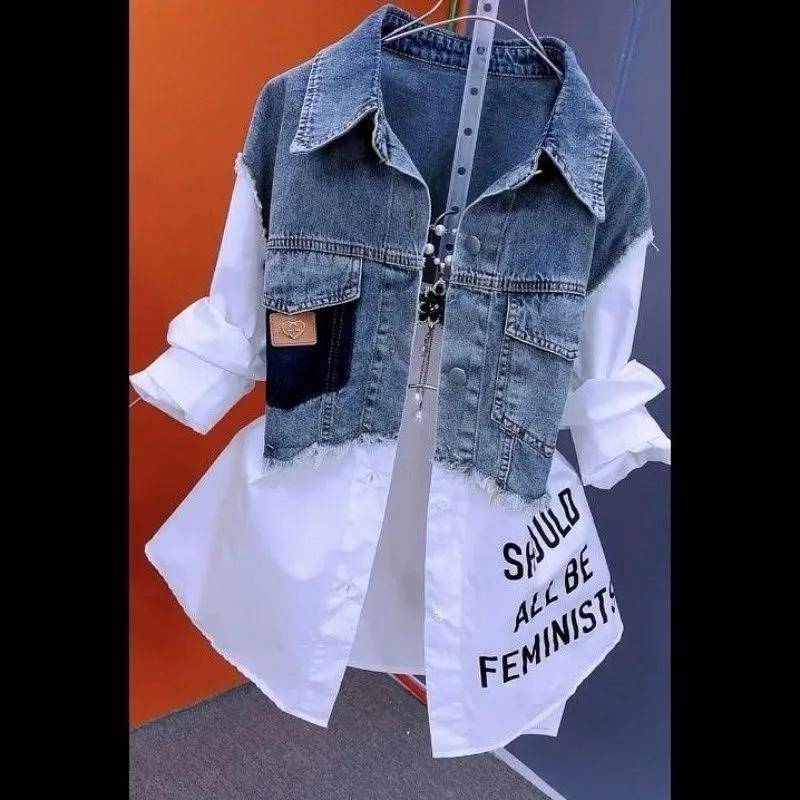 Modische, gestreifte Jeansjacke für Damen im Frühjahr/Sommer, Design Sense Stitching, Damenjacke, Temperament, Mantel, Oberteil XXL von Joom DACH