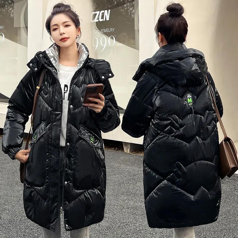 Modische, helle Stoff-Winterjacken für Damen aus dicker, warmer Baumwolle, gefütterte Mäntel, mittellange Parkas für Damen, Oberbekleidung XXL matte schwarze von Joom DACH