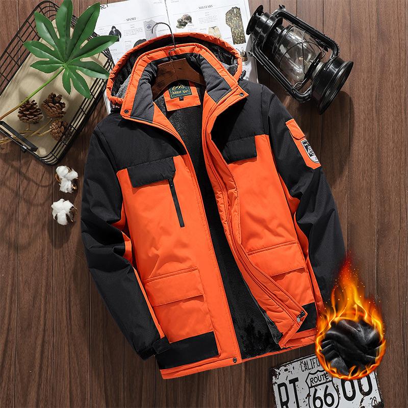 Modische, lässige, wasserdichte Winterjacke für Herren mit Kapuze und mehreren Taschen, aus Samt, dick, winddicht 6XL orange von Joom DACH