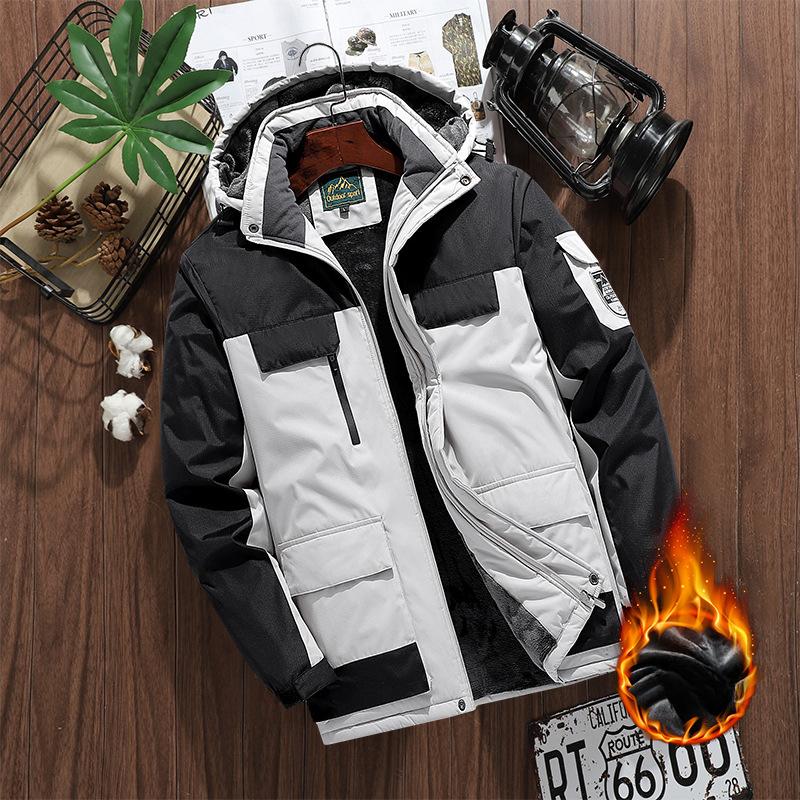 Modische, lässige, wasserdichte Winterjacke für Herren mit Kapuze und mehreren Taschen, aus Samt, dick, winddicht M weiß von Joom DACH