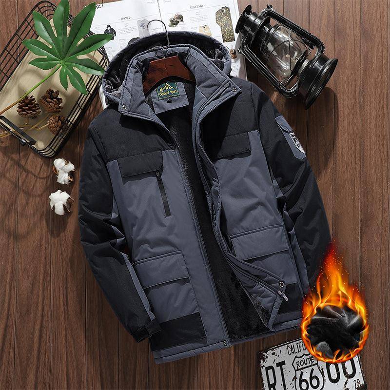 Modische, lässige, wasserdichte Winterjacke für Herren mit Kapuze und mehreren Taschen, aus Samt, dick, winddicht XXXXL grau von Joom DACH