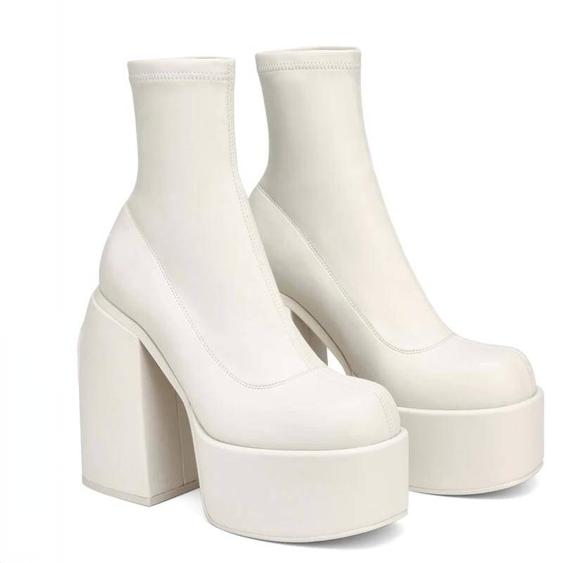 Modische, moderne Stiefel für Damen mit Plateauabsatz, runder Zehenpartie, Lederstiefel mit klobigen Absätzen, Reißverschluss, Designer-Schuhe mit Blockabsatz, modische Freizeitschuhe für Mädchen 38 weiß Modische, moderne Stiefel für Damen mit Plateauabsatz, runder Zehenpartie, Lederstiefel mit klobigen Absätzen, Reißverschluss, Designer-Schuhe mit Blockabsatz, modische Freizeitschuhe für Mädchen 38 weiß von Joom DACH