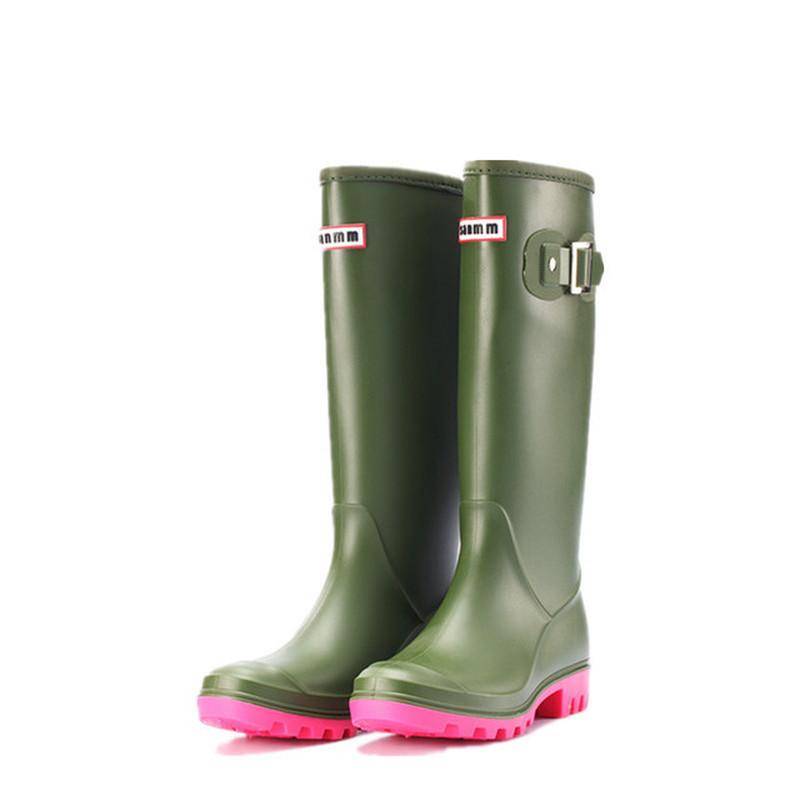 Modische, rutschfeste Regenstiefel für Damen, kniehohe Wasserstiefel, wasserdichte Gummistiefel mit langen Röhren, hohe Galoschen für Damen, Regenschuhe 40 armee grüne von Joom DACH